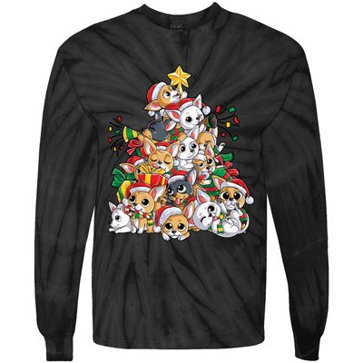 Chihuahua Christmas Tree Santa Dog Lover Xmas Gift Women Long Sleeve Tie-Dye Long Sleeve Shirt