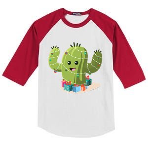 Cactus Christmas Tree Kids Colorblock Raglan Jersey