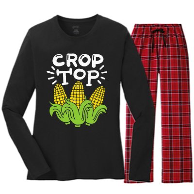 Corn Crop Top Women's Long Sleeve Flannel Pajama Set 