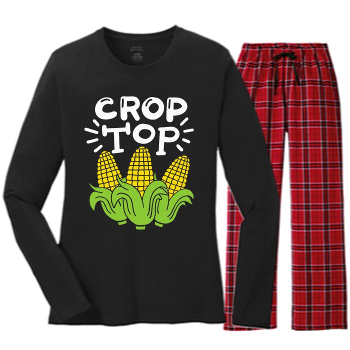 Corn Crop Top Women's Long Sleeve Flannel Pajama Set 