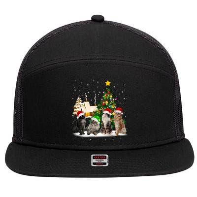 Cats Christmas Tree Lights Ugly Cat Mom Cat Lover Cool Gift 7 Panel Mesh Trucker Snapback Hat