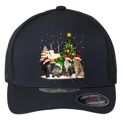 Cats Christmas Tree Lights Ugly Cat Mom Cat Lover Cool Gift Flexfit Unipanel Trucker Cap