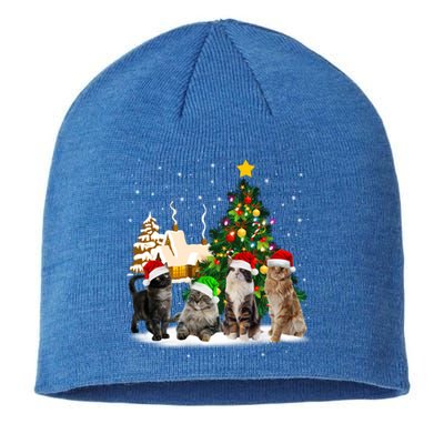 Cats Christmas Tree Lights Ugly Cat Mom Cat Lover Cool Gift Sustainable Beanie