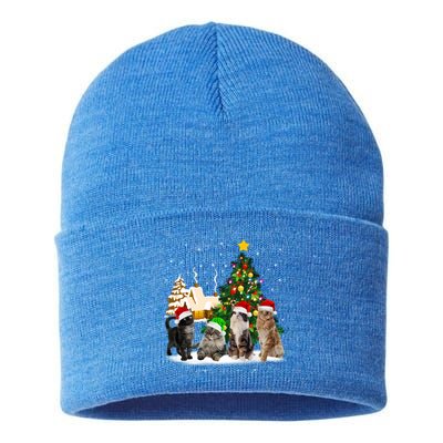 Cats Christmas Tree Lights Ugly Cat Mom Cat Lover Cool Gift Sustainable Knit Beanie