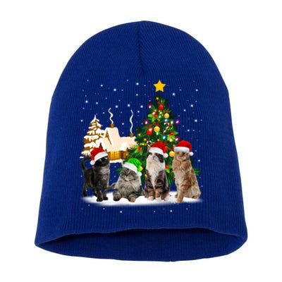 Cats Christmas Tree Lights Ugly Cat Mom Cat Lover Cool Gift Short Acrylic Beanie