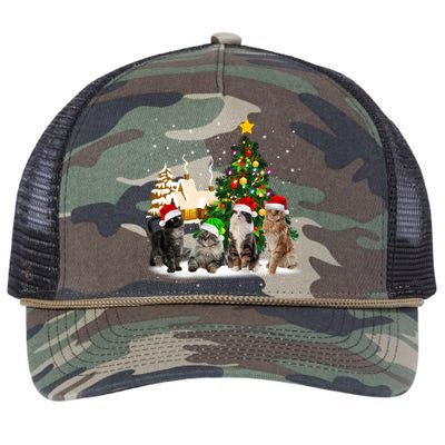 Cats Christmas Tree Lights Ugly Cat Mom Cat Lover Cool Gift Retro Rope Trucker Hat Cap