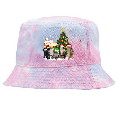 Cats Christmas Tree Lights Ugly Cat Mom Cat Lover Cool Gift Tie-Dyed Bucket Hat