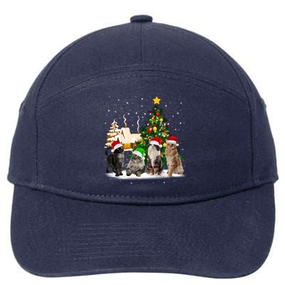 Cats Christmas Tree Lights Ugly Cat Mom Cat Lover Cool Gift 7-Panel Snapback Hat