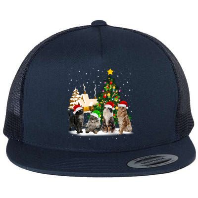 Cats Christmas Tree Lights Ugly Cat Mom Cat Lover Cool Gift Flat Bill Trucker Hat