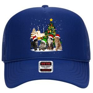 Cats Christmas Tree Lights Ugly Cat Mom Cat Lover Cool Gift High Crown Mesh Back Trucker Hat