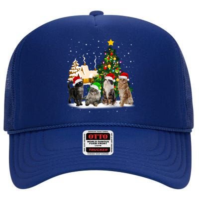 Cats Christmas Tree Lights Ugly Cat Mom Cat Lover Cool Gift High Crown Mesh Back Trucker Hat