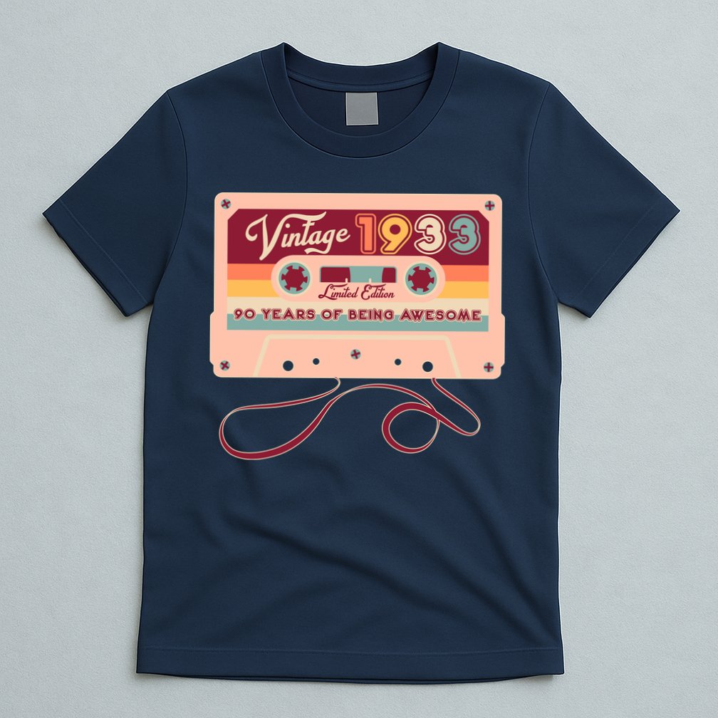 Cute Cassette Tape Limited Edition Vintage 1933 90 Years Of Being Awesome T-Shirt