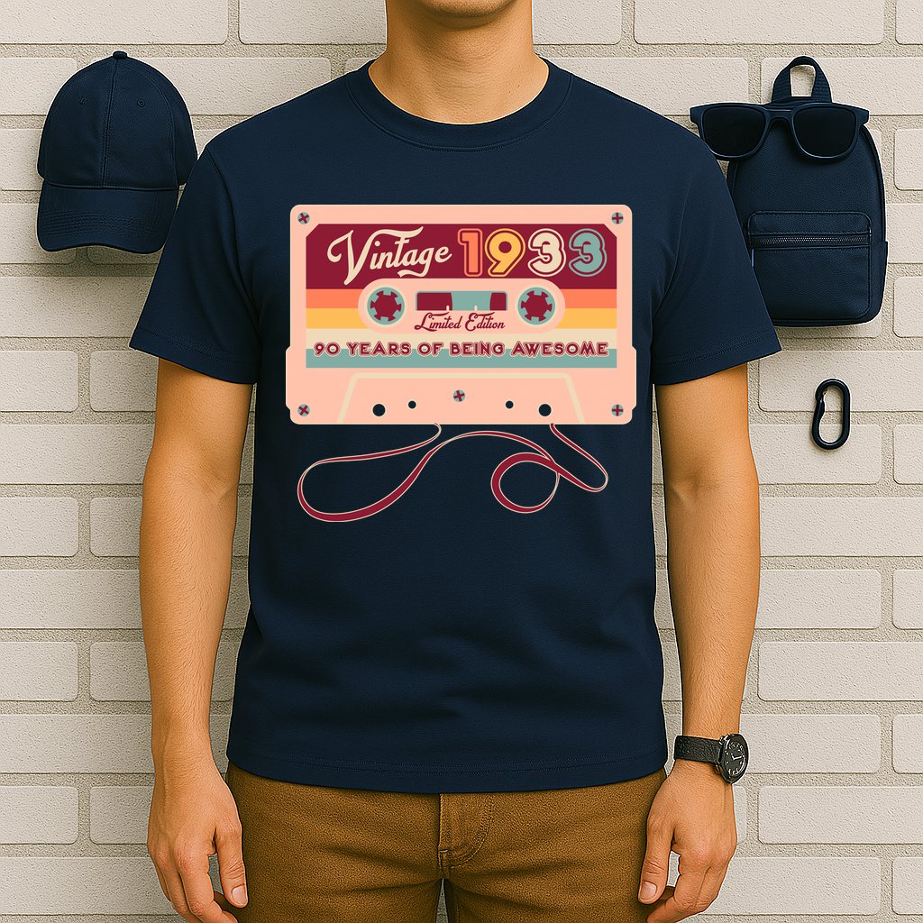 Cute Cassette Tape Limited Edition Vintage 1933 90 Years Of Being Awesome T-Shirt
