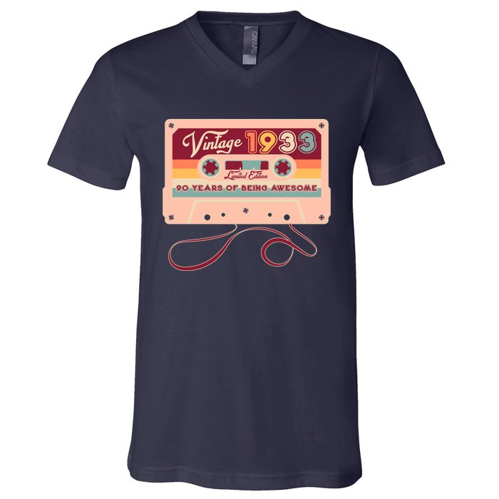 Cute Cassette Tape Limited Edition Vintage 1933 90 Years Of Being Awesome V-Neck T-Shirt