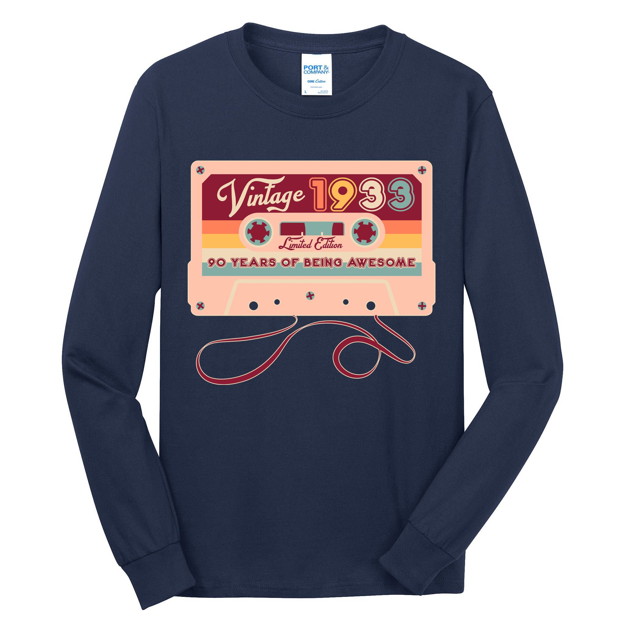 Cute Cassette Tape Limited Edition Vintage 1933 90 Years Of Being Awesome Tall Long Sleeve T-Shirt