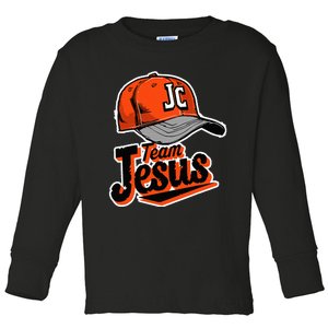 Christian Clothing Team Jesus Orange Baseball Hat Retro Toddler Long Sleeve Shirt