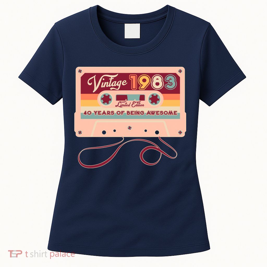 Cute Cassette Tape Limited Edition Vintage 1983 40 Years Of Being Awesome Womens T-Shirt