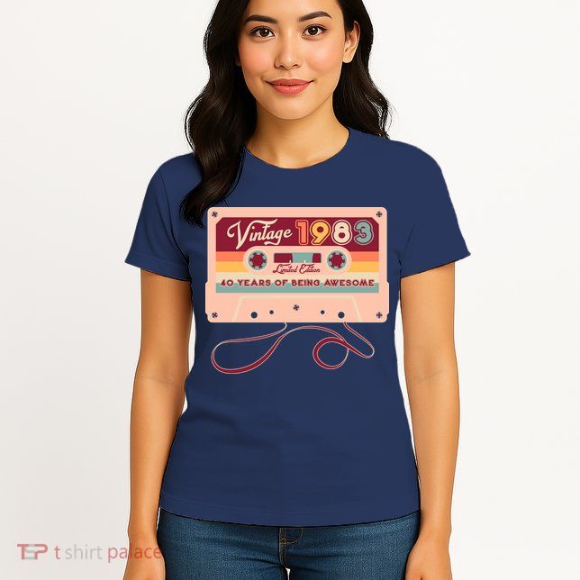 Cute Cassette Tape Limited Edition Vintage 1983 40 Years Of Being Awesome Womens T-Shirt