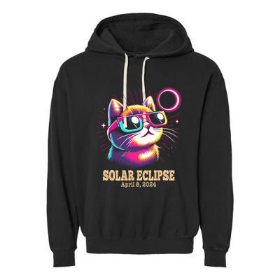 Cute Cat Total Solar Eclipse April 8 2024 Garment-Dyed Fleece Hoodie