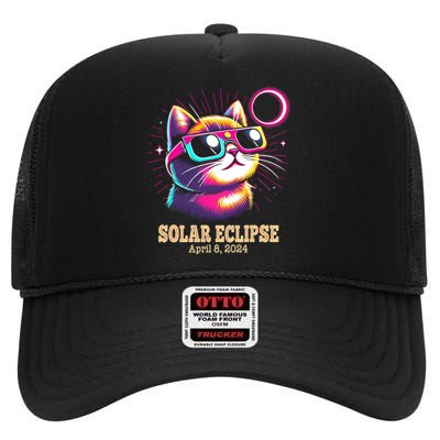 Cute Cat Total Solar Eclipse April 8 2024 High Crown Mesh Back Trucker Hat