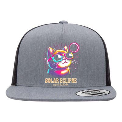 Cute Cat Total Solar Eclipse April 8 2024 Flat Bill Trucker Hat