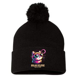 Cute Cat Total Solar Eclipse April 8 2024 Pom Pom 12in Knit Beanie