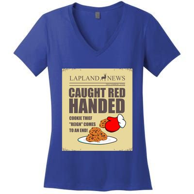 Christmas Cookie Thief Reign Ends! Santa Steals Cookies! Gift Women's V-Neck T-Shirt