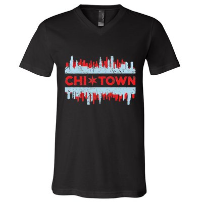 Chicago Chi Town Flag Skyline V-Neck T-Shirt