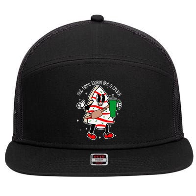 Coffee Christmas Tree Cake Out here lookin like a snack Xmas 7 Panel Mesh Trucker Snapback Hat