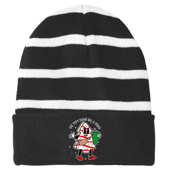 Coffee Christmas Tree Cake Out here lookin like a snack Xmas Striped Beanie with Solid Band