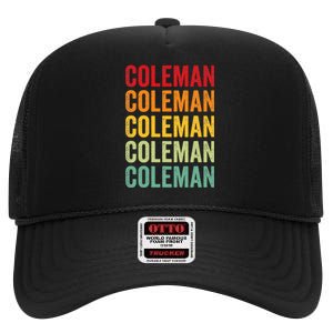 Coleman County Texas Rainbow Text Design High Crown Mesh Back Trucker Hat