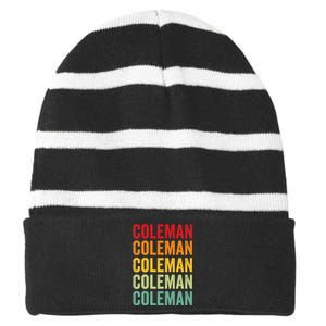 Coleman County Texas Rainbow Text Design Striped Beanie with Solid Band