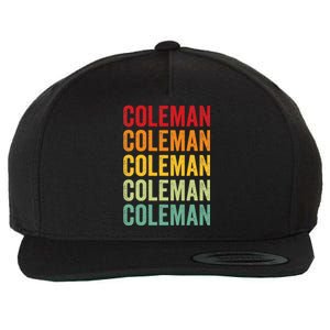 Coleman County Texas Rainbow Text Design Wool Snapback Cap