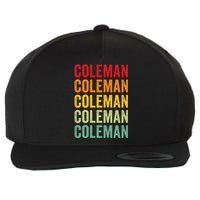 Coleman County Texas Rainbow Text Design Wool Snapback Cap