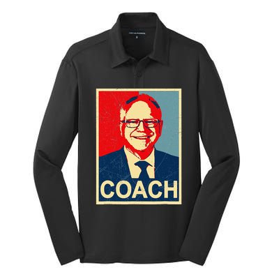 Coach! Coach Tim Walz Tribute Harris Walz Election 2024 Silk Touch Performance Long Sleeve Polo