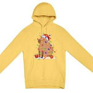 Capybara Christmas Tree Lights Santa Hat Funny Xmas 2023 Premium Pullover Hoodie