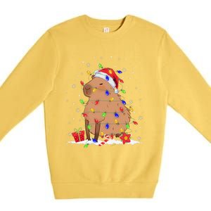 Capybara Christmas Tree Lights Santa Hat Funny Xmas 2023 Premium Crewneck Sweatshirt