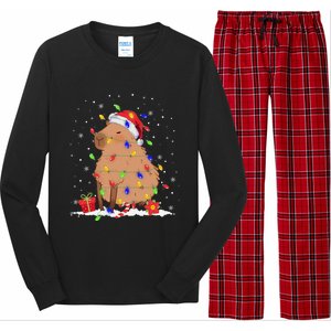 Capybara Christmas Tree Lights Santa Hat Funny Xmas 2023 Long Sleeve Pajama Set