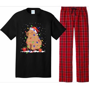 Capybara Christmas Tree Lights Santa Hat Funny Xmas 2023 Pajama Set