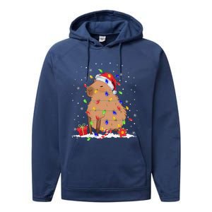 Capybara Christmas Tree Lights Santa Hat Funny Xmas 2023 Performance Fleece Hoodie