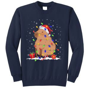 Capybara Christmas Tree Lights Santa Hat Funny Xmas 2023 Tall Sweatshirt