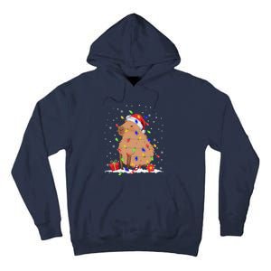 Capybara Christmas Tree Lights Santa Hat Funny Xmas 2023 Tall Hoodie