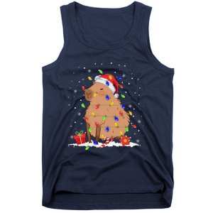 Capybara Christmas Tree Lights Santa Hat Funny Xmas 2023 Tank Top