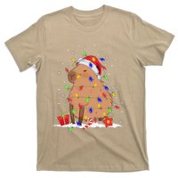 Capybara Christmas Tree Lights Santa Hat Funny Xmas 2023 T-Shirt