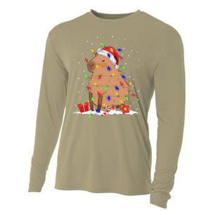 Capybara Christmas Tree Lights Santa Hat Funny Xmas 2023 Cooling Performance Long Sleeve Crew