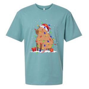 Capybara Christmas Tree Lights Santa Hat Funny Xmas 2023 Sueded Cloud Jersey T-Shirt