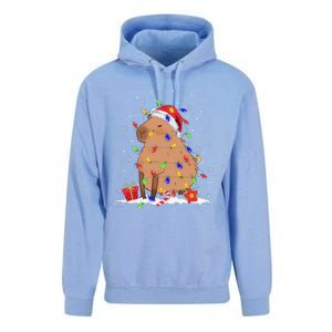 Capybara Christmas Tree Lights Santa Hat Funny Xmas 2023 Unisex Surf Hoodie