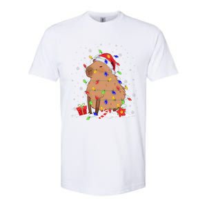 Capybara Christmas Tree Lights Santa Hat Funny Xmas 2023 Softstyle CVC T-Shirt