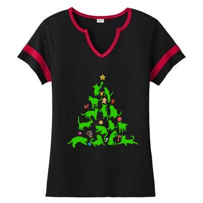 Cat Christmas Tree For Cat Lover Gift Ladies Halftime Notch Neck Tee