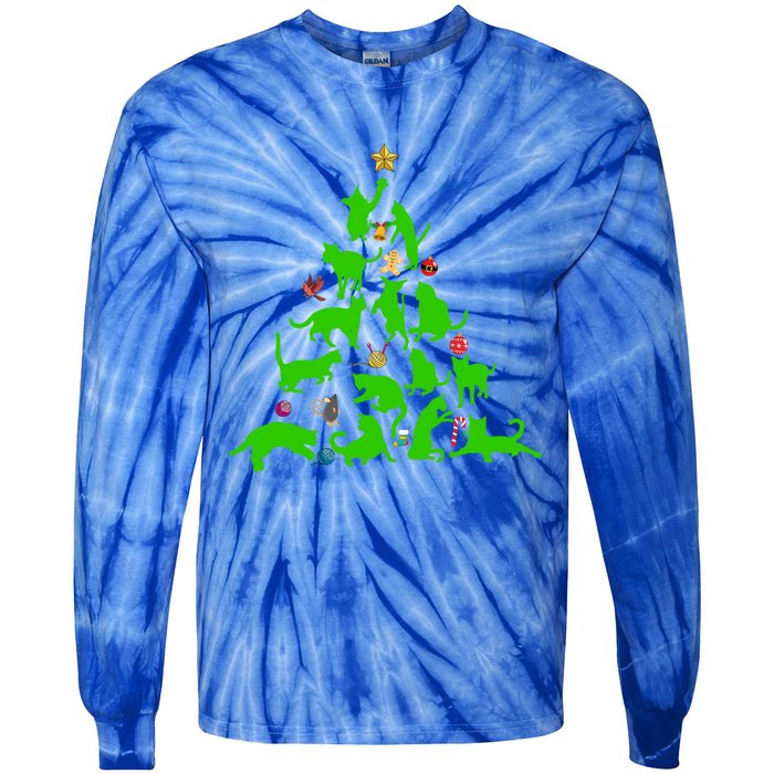 Cat Christmas Tree For Cat Lover Gift Tie-Dye Long Sleeve Shirt